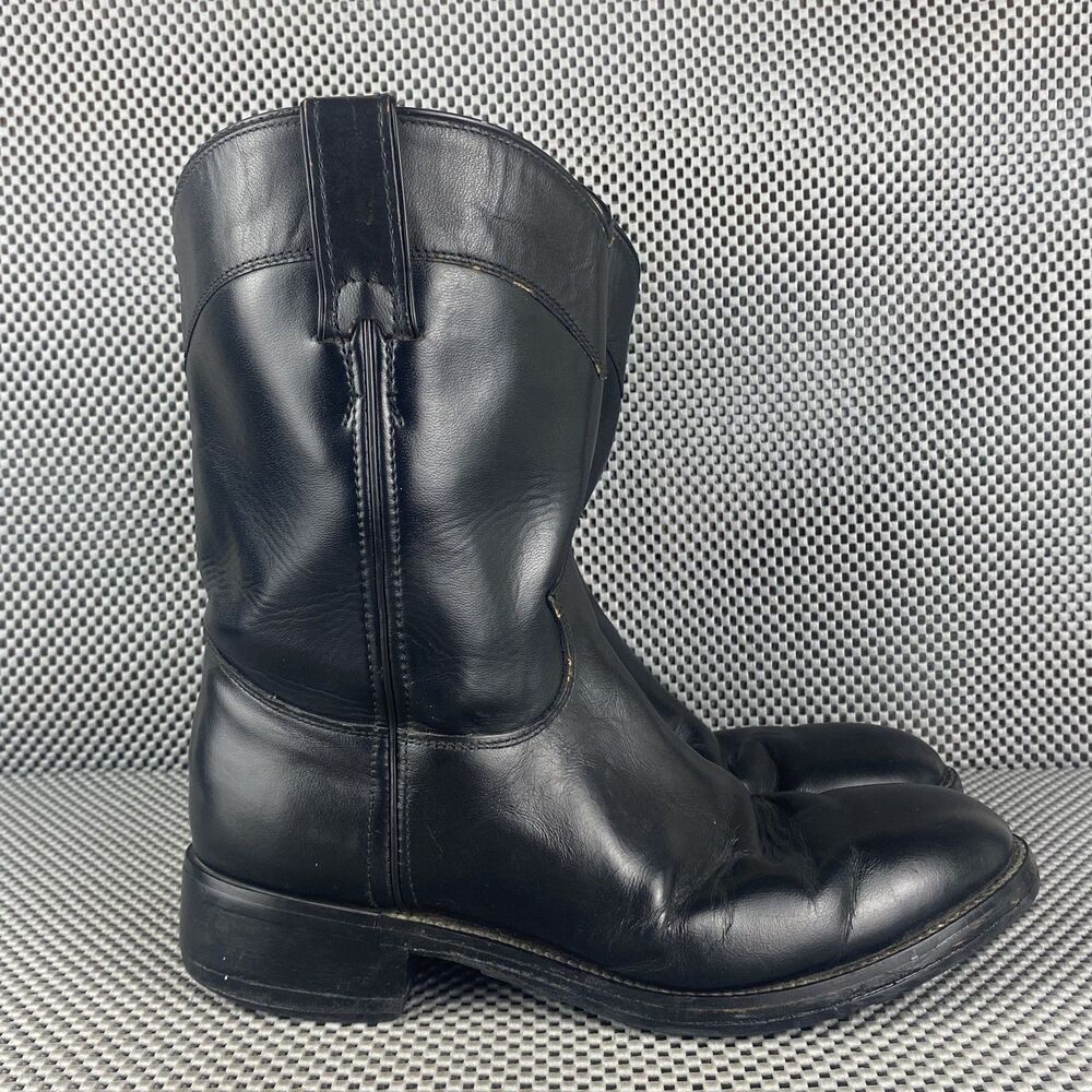 Justin Roper Cowboy Boots Mens 5.5 D Womens 7 Black Leather Pull On Western 3702